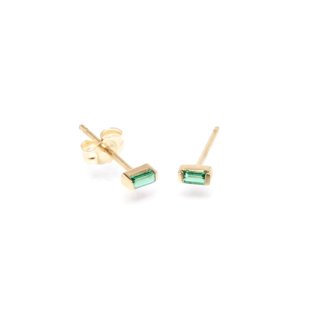 14K Gold Emerald Baguette Stud Earrings | AVIE Fine Jewelry