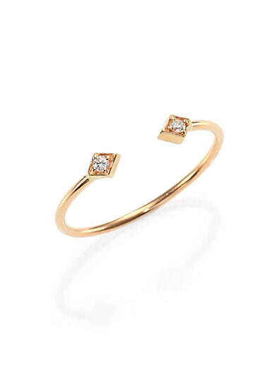 14K Gold Two Diamond Cuff Ring
