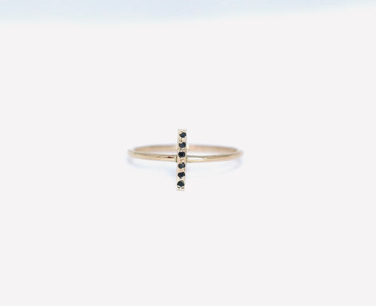 14K Gold Black Diamond Vertical Line Ring