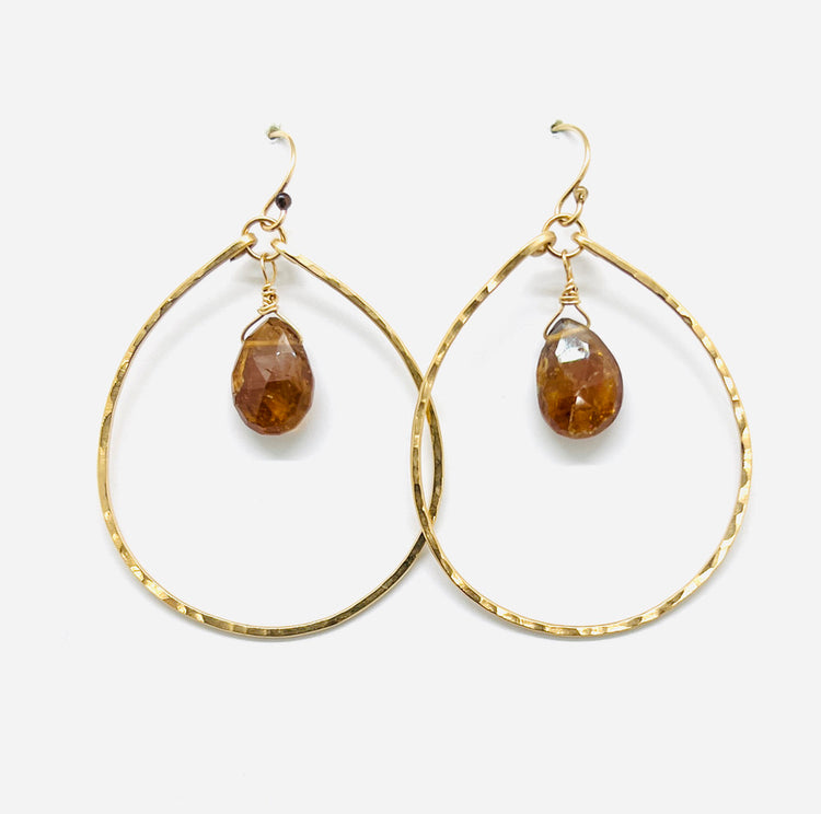 Genuine Tourmaline Hammered Gold Hoop Earrings | Avery Blake Jewelry