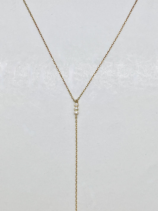 14K Gold Three Diamond Lariat Necklace