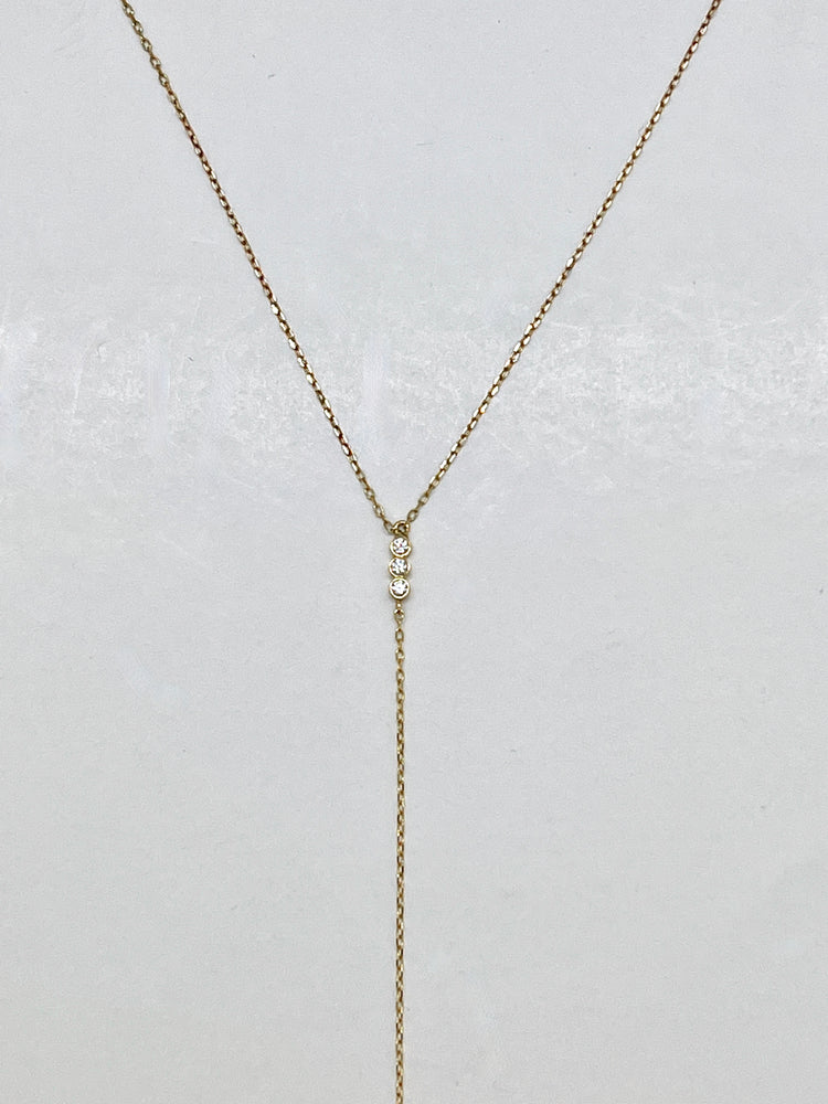 14K Gold Three Diamond Lariat Necklace