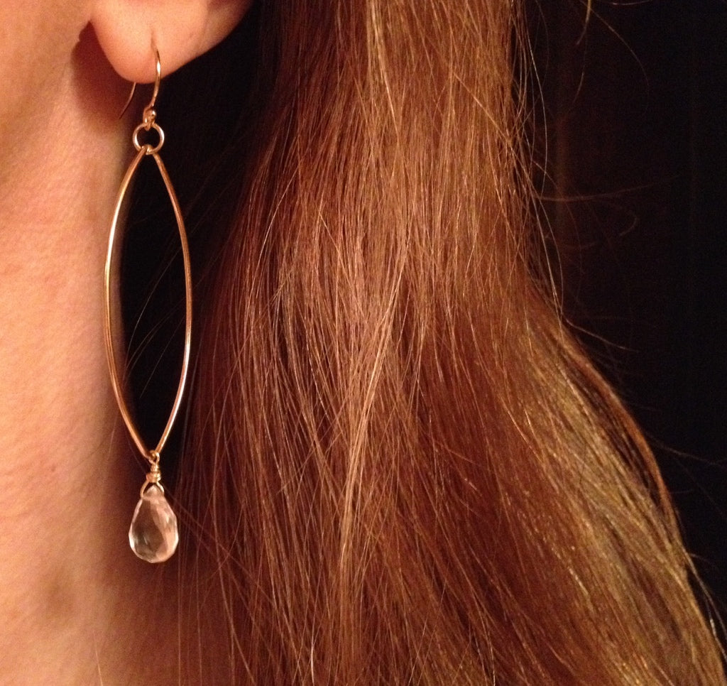 Genuine White Quartz and Gold Hoop Dangle Earrings | Avery Blake Jewelry