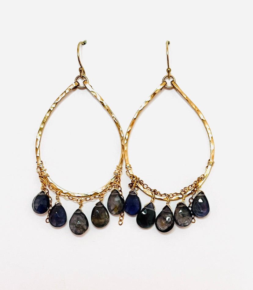 Iolite Gold Chandelier Hoop Earrings | Avery Blake Jewelry