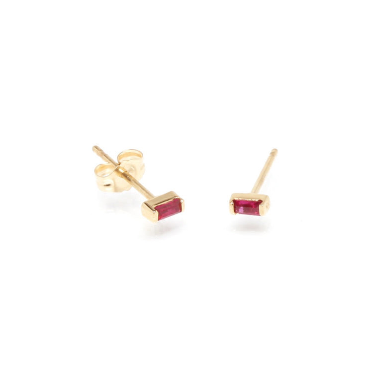 14K Gold Ruby Baguette Stud Earrings | AVIE Fine Jewelry