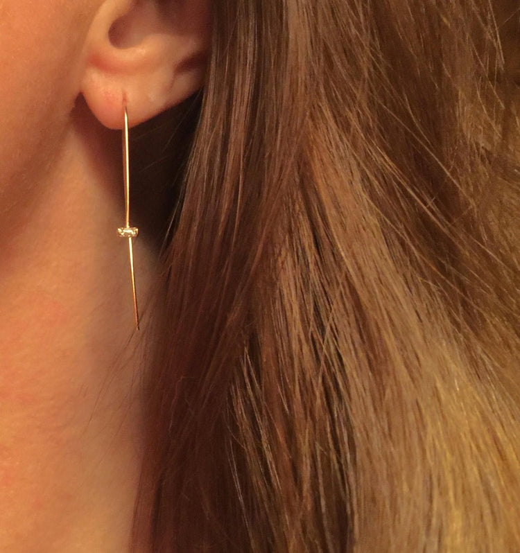 14K Gold Baguette Diamond Hook Threader Earrings
