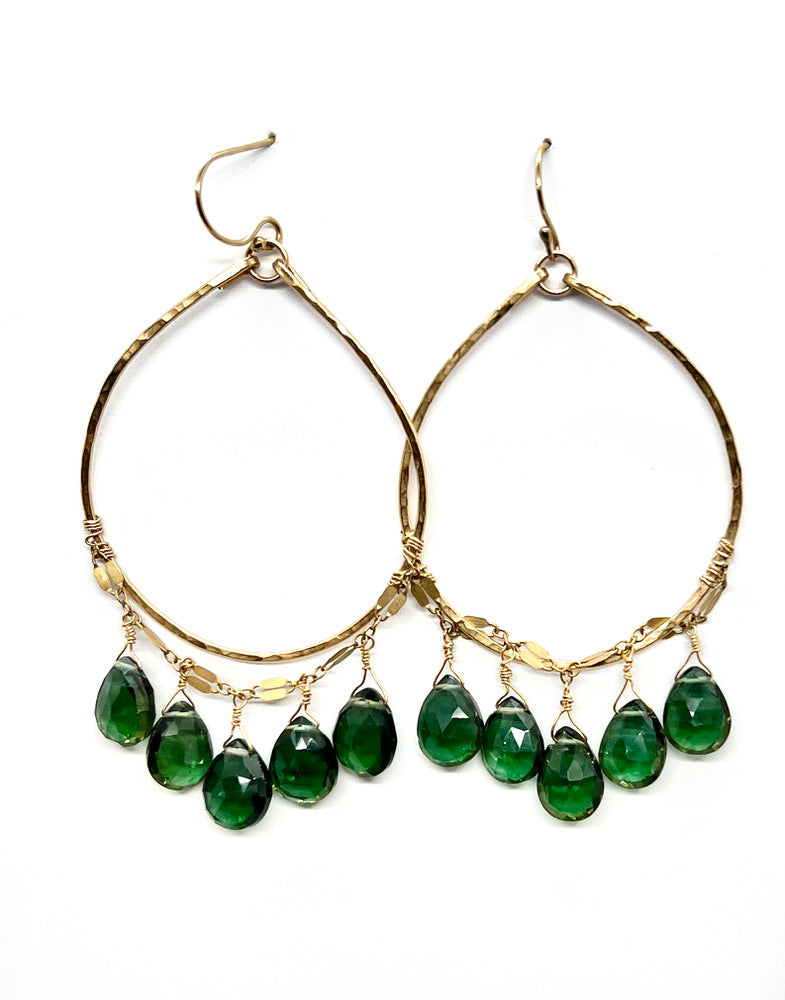 Emerald Green Quartz Chandelier Hoop Earrings | Avery Blake Jewelry