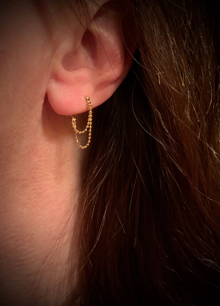 14K Gold Double Drape Beaded Chain Stud Earrings | Avie Fine Jewelry