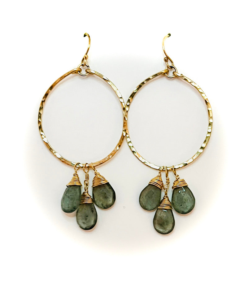 Mossy Green Aquamarine Chandelier Hoop Earrings | Avery Blake Jewelry