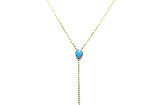 14K Gold Turquoise Pear Lariat Y Necklace | Avie Fine Jewelry