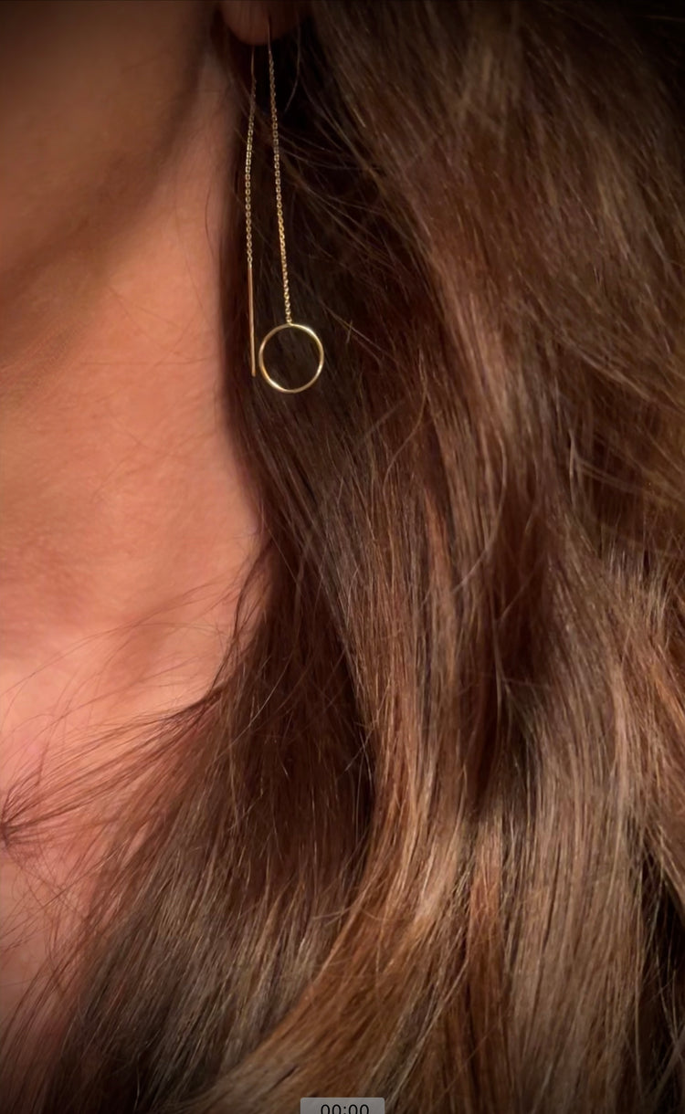 14K Gold Circle Threader Earrings | AVIE Fine Jewelry