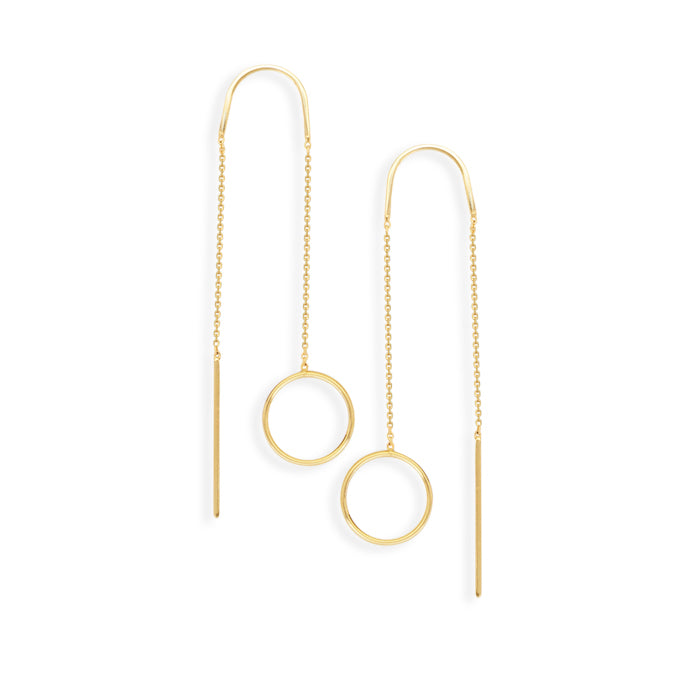14K Gold Circle Threader Earrings | AVIE Fine Jewelry