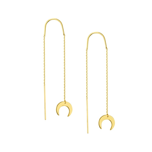 14K Gold Crescent Moon Threader Earrings | AVIE Fine Jewelry
