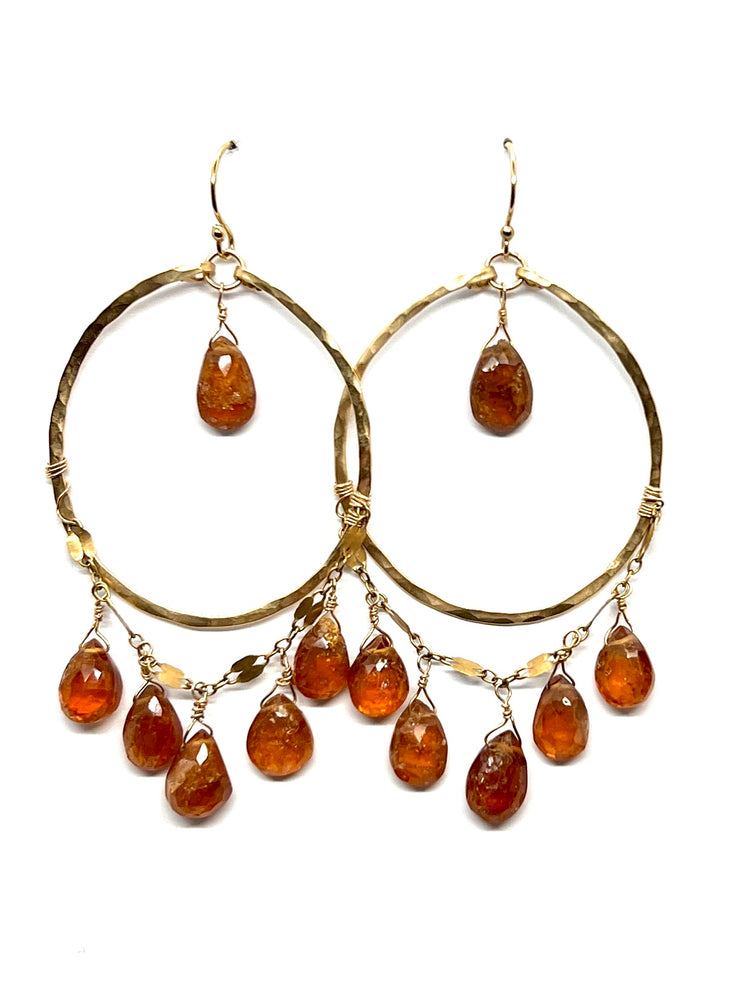 Burnt Orange Garnet Chandelier Hoop Earrings | Avery Blake Jewelry