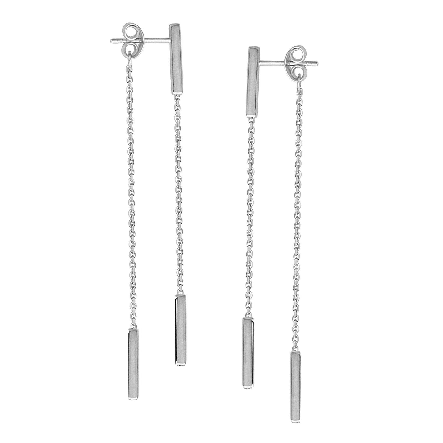 14K White Gold Bar Front/Back Chain Stud Earrings | Avie Fine Jewelry