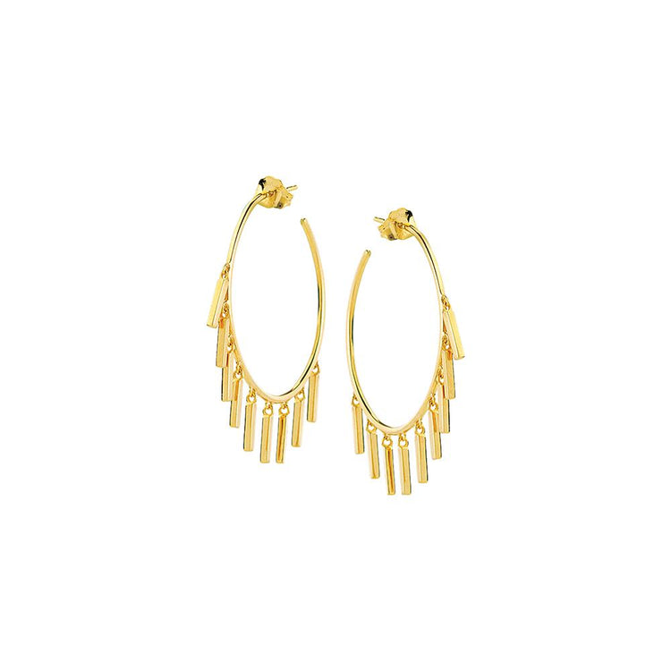 14K Gold Bar Dangle Hoop Earrings | Avie Fine Jewelry
