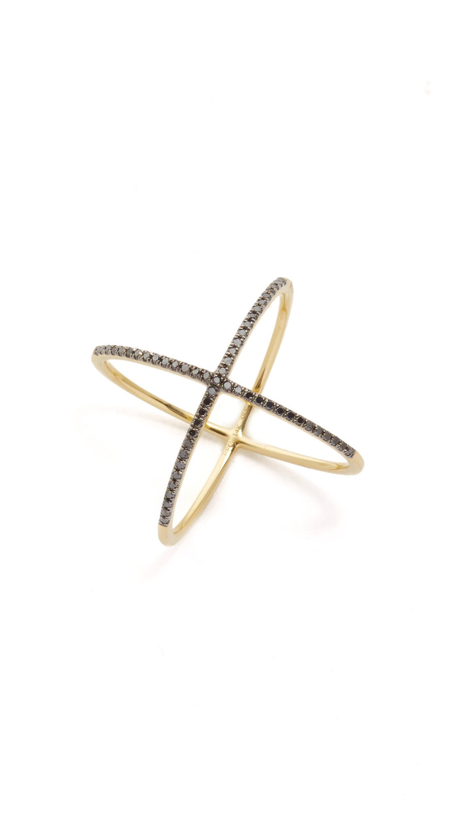 14K Gold Black Diamond X Ring | Avie Fine Jewelry