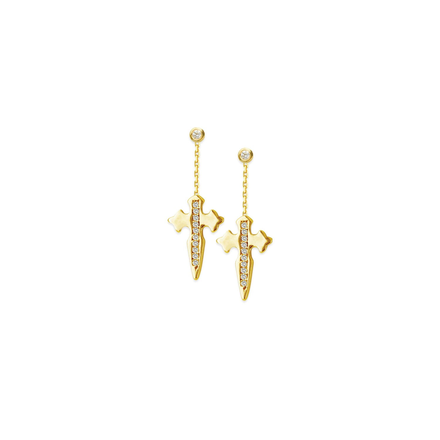 14K Gold Diamond Dagger Cross Earrings | Avie Fine Jewelry 
