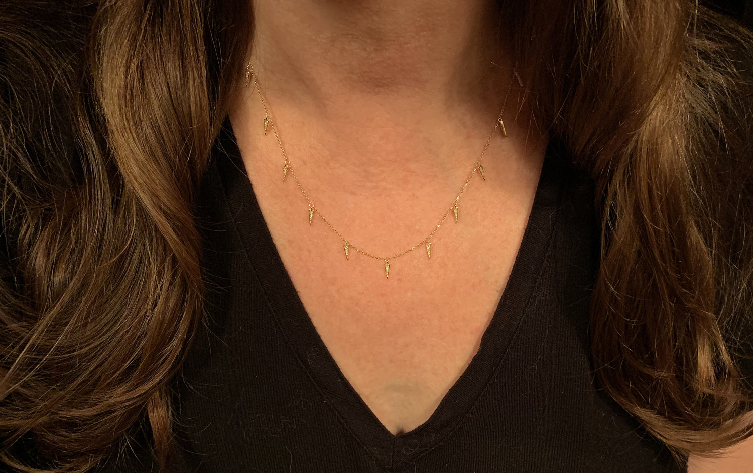 14K Gold Diamond Spike Dangles Station Necklace | Avie Fine Jewelry