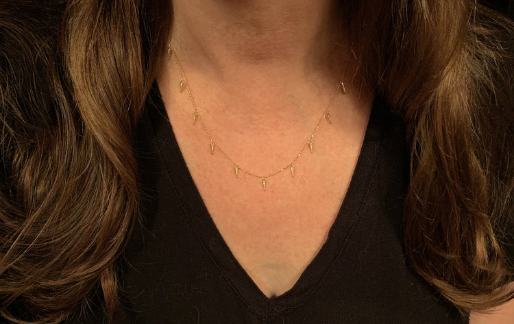 14K Gold Diamond Spike Dangles Station Necklace | Avie Fine Jewelry