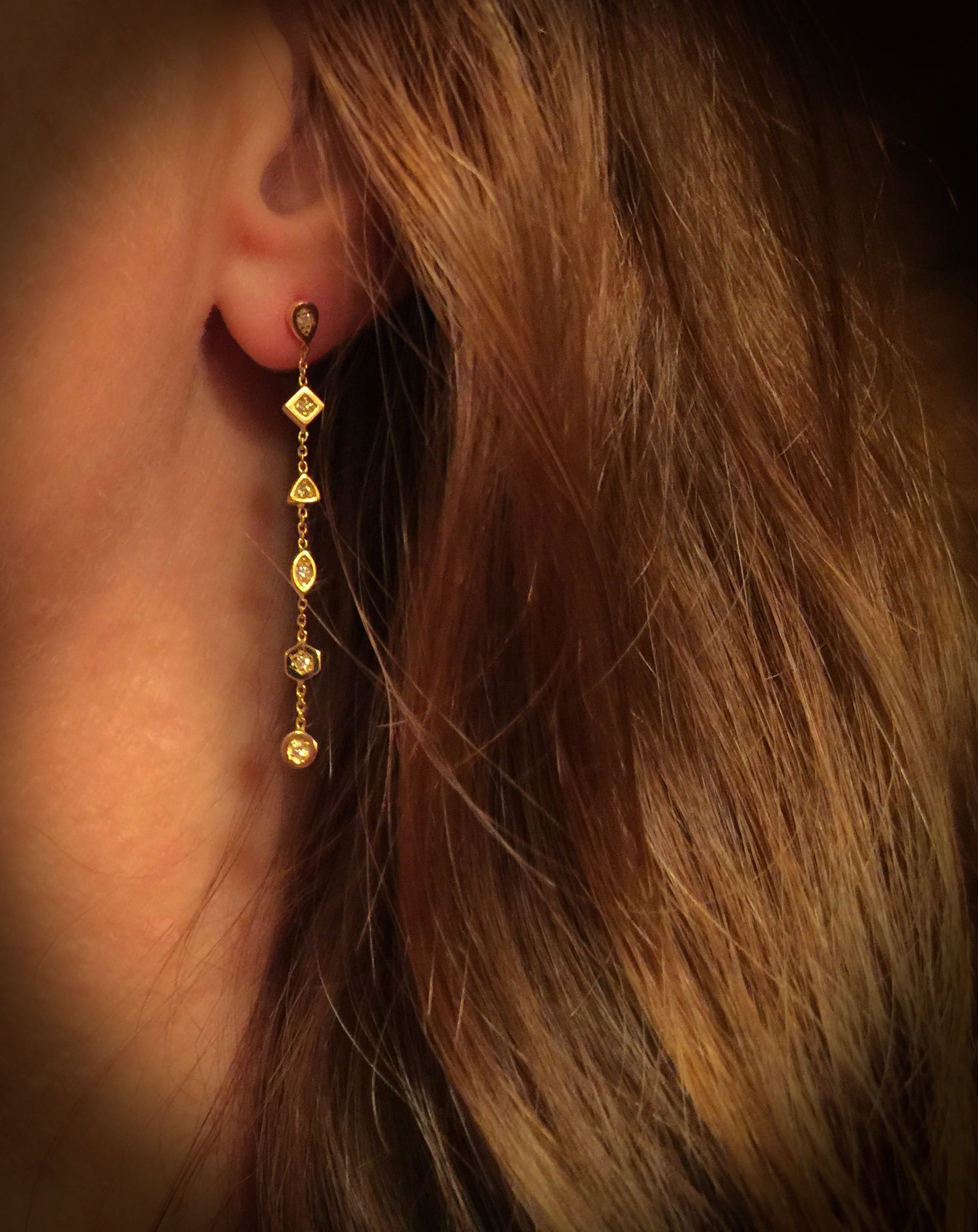 14K Gold Geometric Diamond Station Chain Earrings | Avie Fine Jewelry