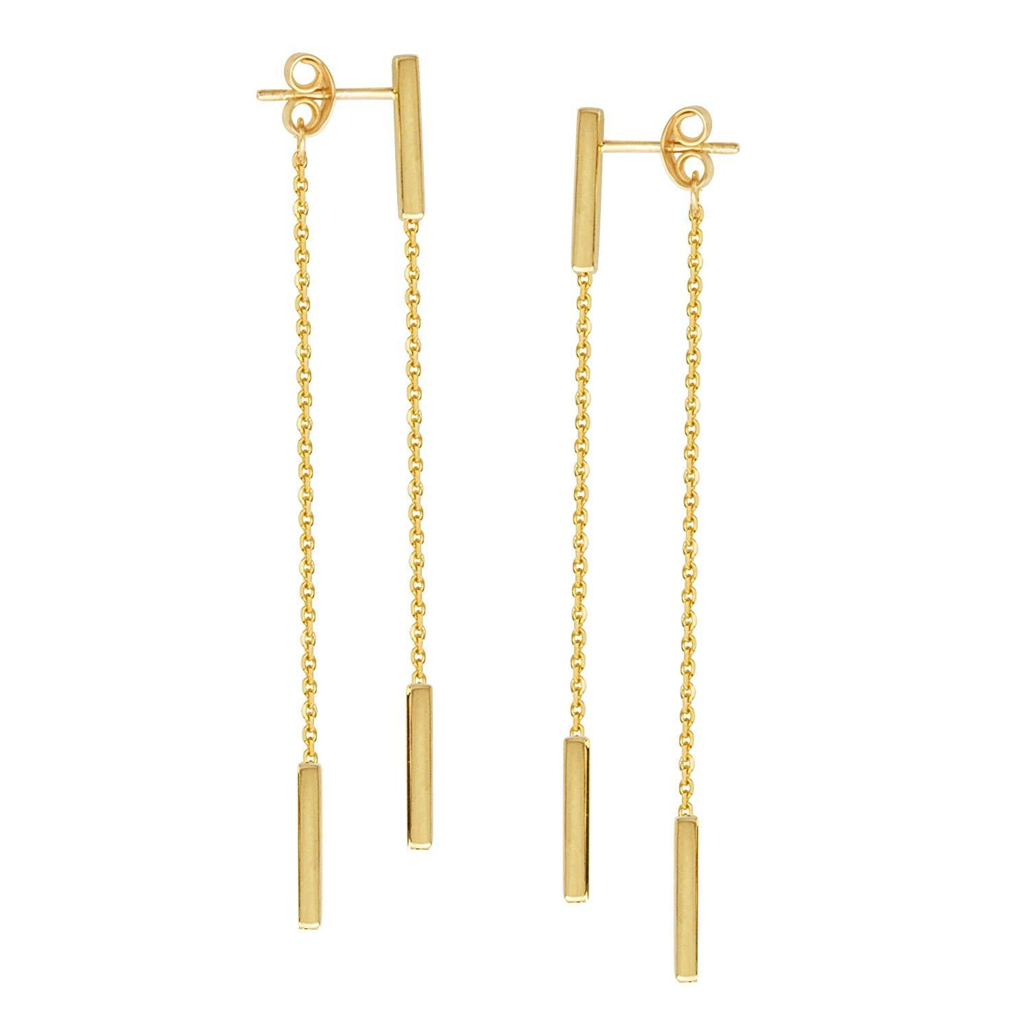 14K Gold Bar Front/Back Chain Stud Earrings | Avie Fine Jewelry