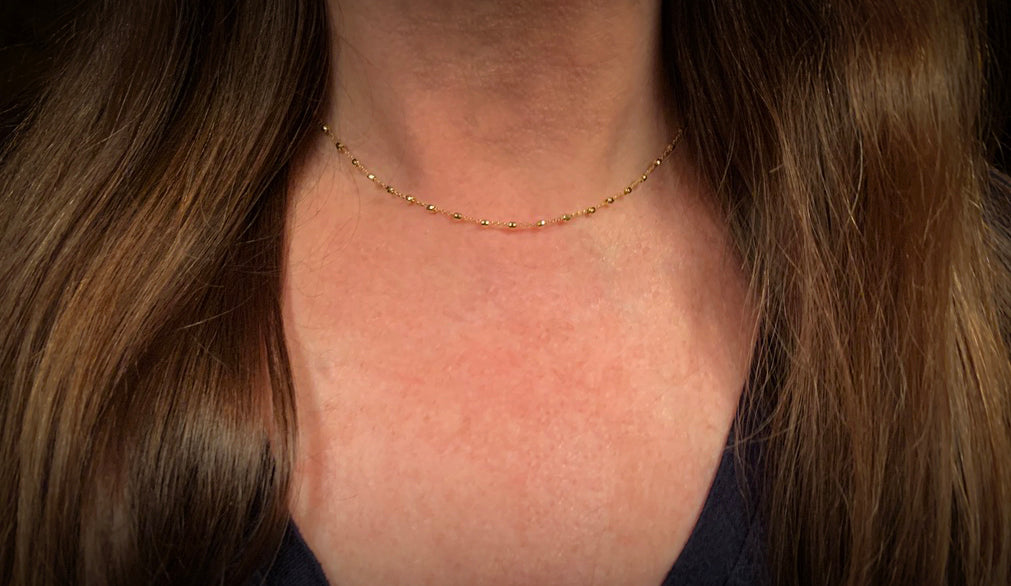 14K Gold Diamond Cut Beaded Chain Choker Necklace | Avie Fine Jewelry