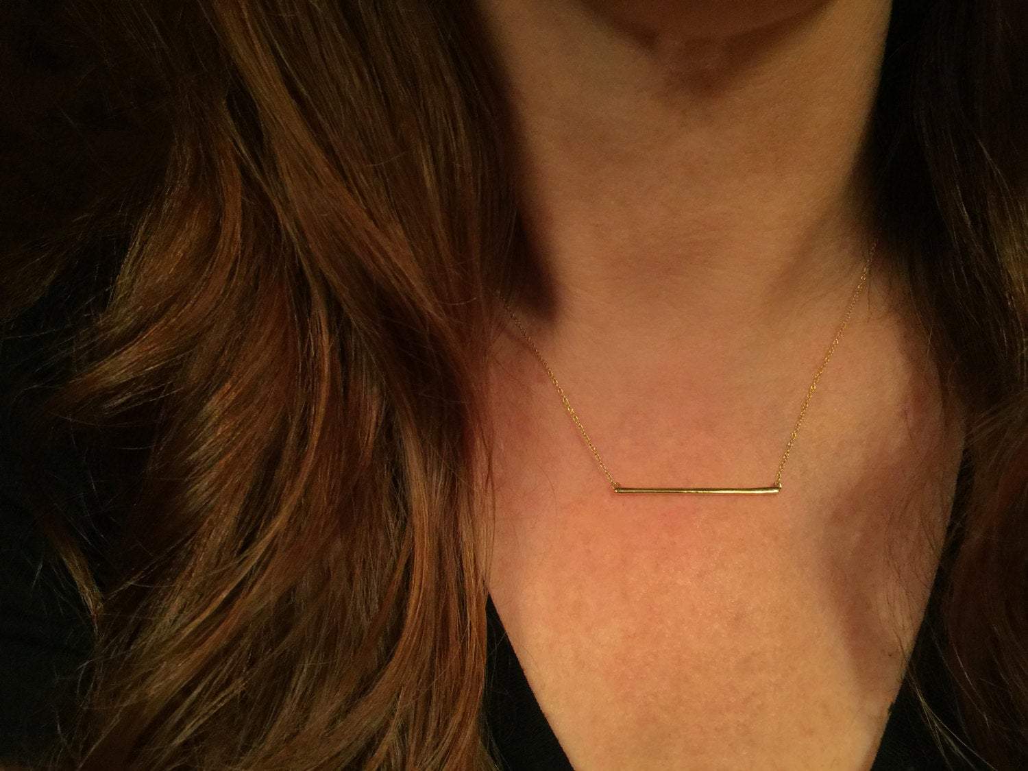 14K Gold Thin Bar Necklace | Avie Fine Jewelry