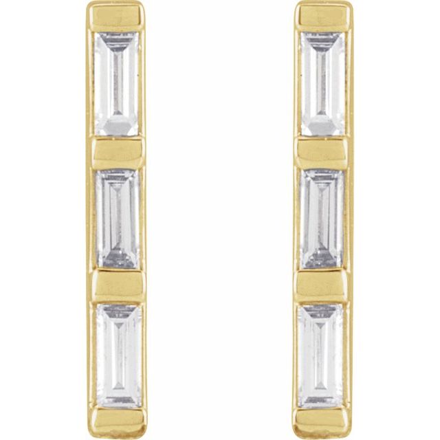 14K Gold Three Baguette Diamond Line Stud Earrings | AVIE Fine Jewelry