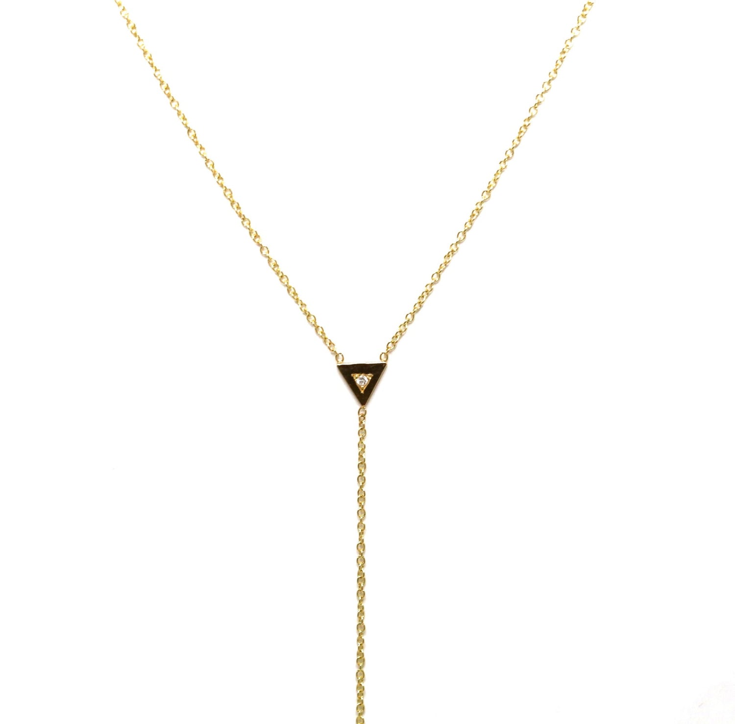 14K Gold Diamond Triangle Lariat Y Necklace | AVIE Fine Jewelry