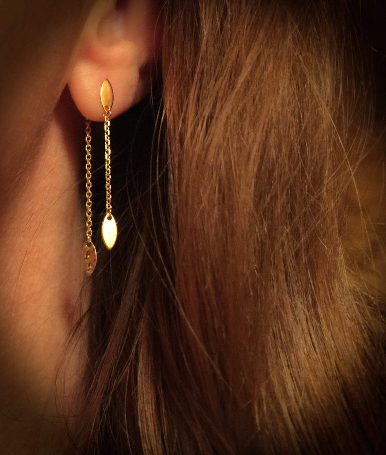 14K Gold Marquise Front / Back Chain Stud Earrings | Avie Fine Jewelry
