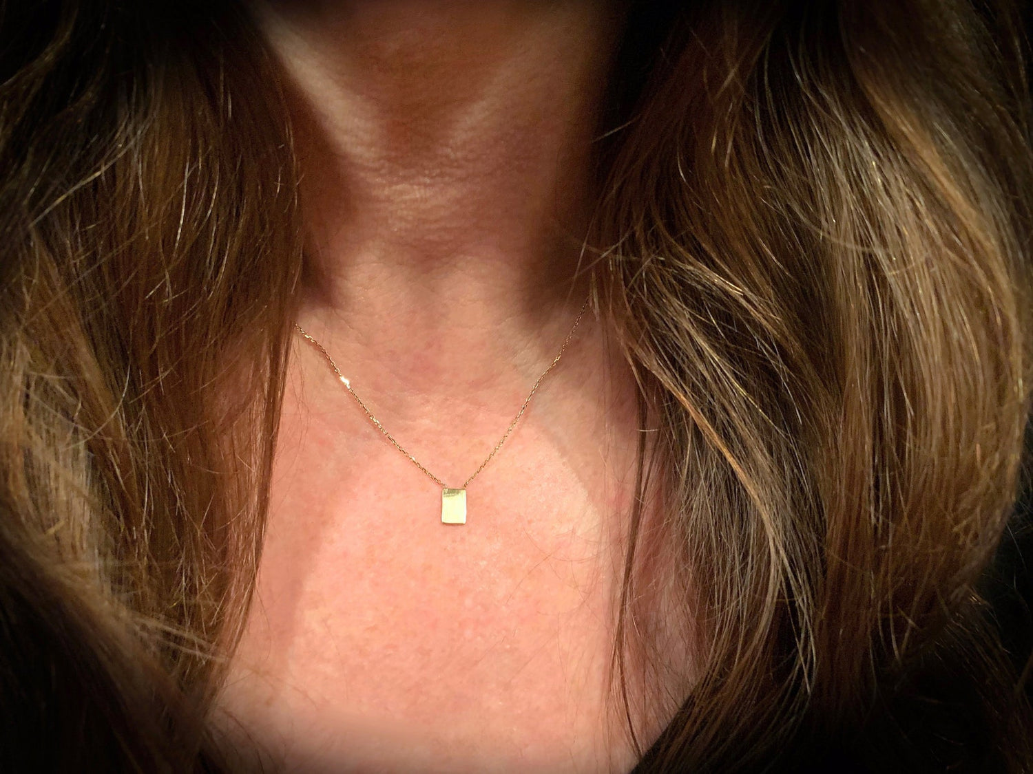 14K Gold Rectangle Tag Necklace | AVIE Fine Jewelry