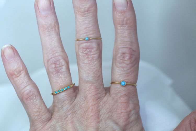 Small 14K Gold Turquoise Stacking Ring | AVIE Fine Jewelry