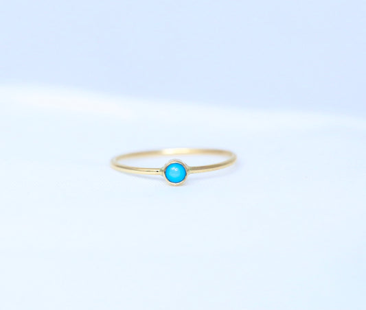 Small 14K Gold Turquoise Stacking Ring | AVIE Fine Jewelry
