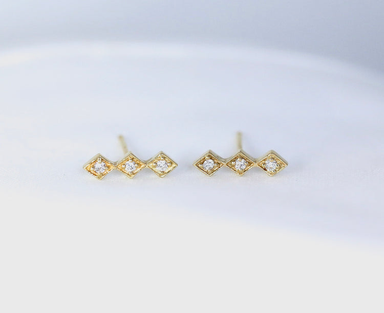 14K Gold Three Diamond Stud Earrings | AVIE Fine Jewelry