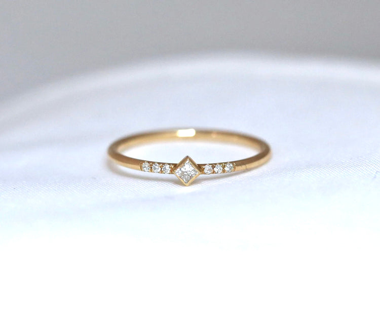 Tiny 14K Gold Princess Diamond Ring | AVIE Fine Jewelry