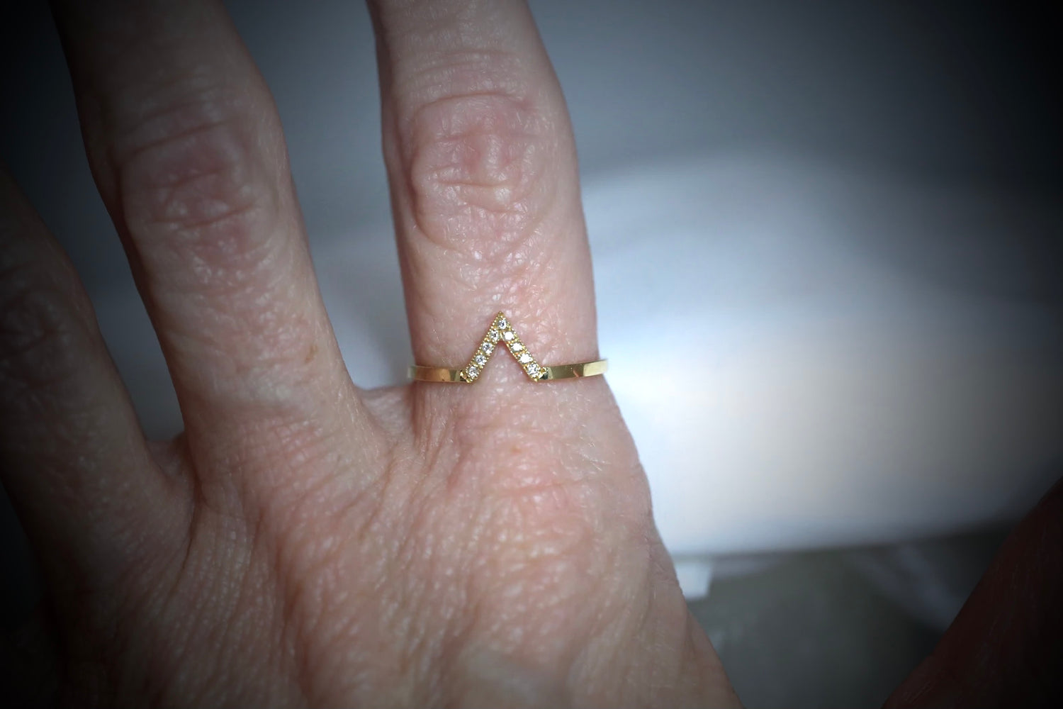 14K Gold Pave Set Diamond V Ring | AVIE Fine Jewelry