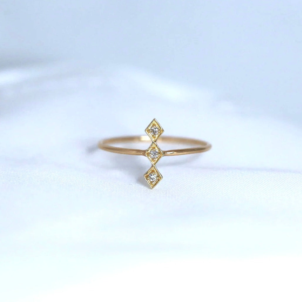 14K Gold Three Diamond Vertical Bar Ring | AVIE Fine Jewelry