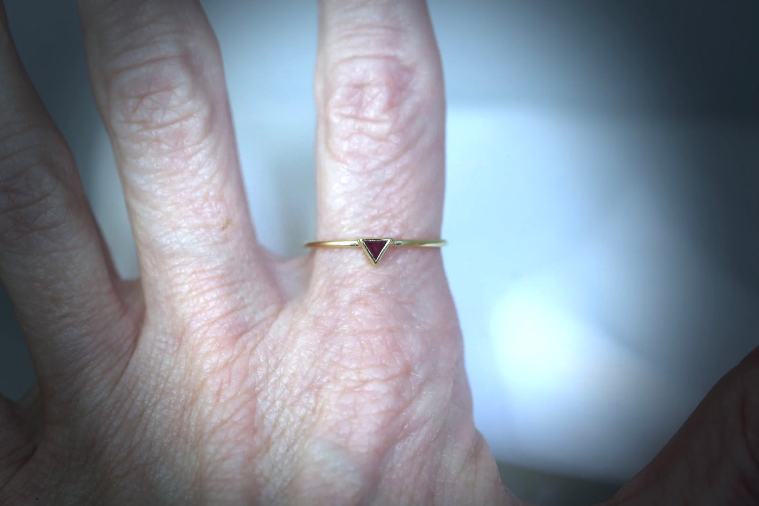 Tiny 14K Gold Triangle Ruby Ring | AVIE Fine Jewelry