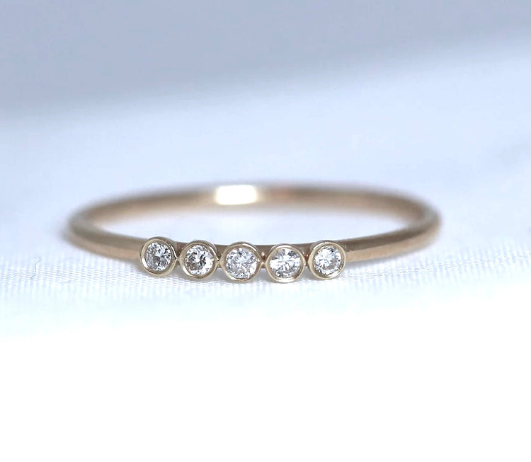 14K Gold Five Diamond Bezel Set Ring | AVIE Fine Jewelry