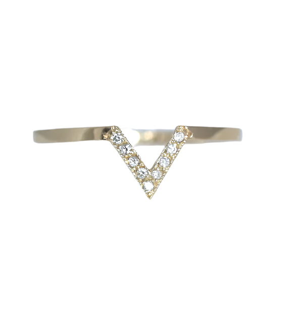 14K Gold Pave Set Diamond V Ring | AVIE Fine Jewelry