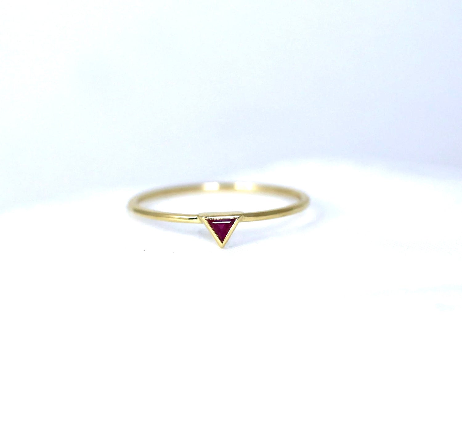 Tiny 14K Gold Triangle Ruby Ring | AVIE Fine Jewelry