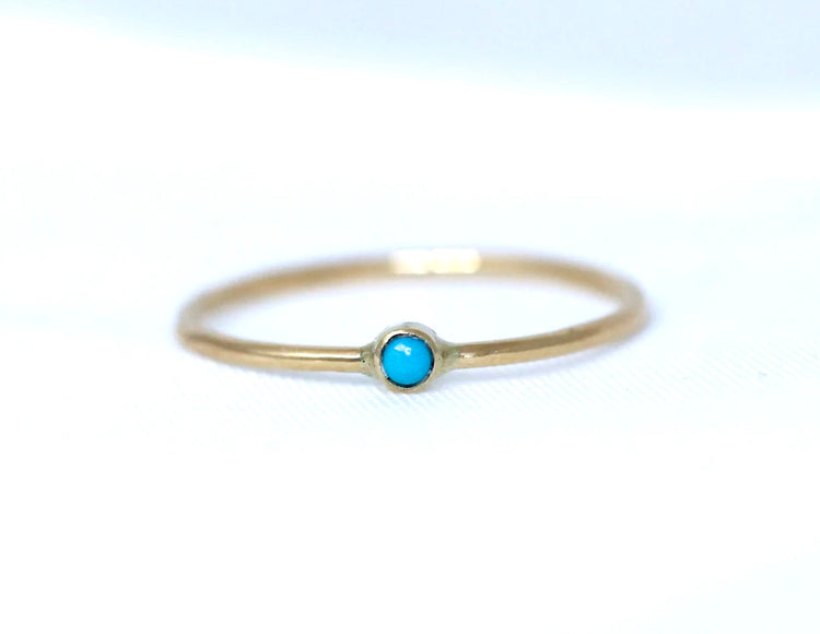 Tiny 14K Gold Gemstone Stacking Ring / Turquoise | AVIE Fine Jewelry