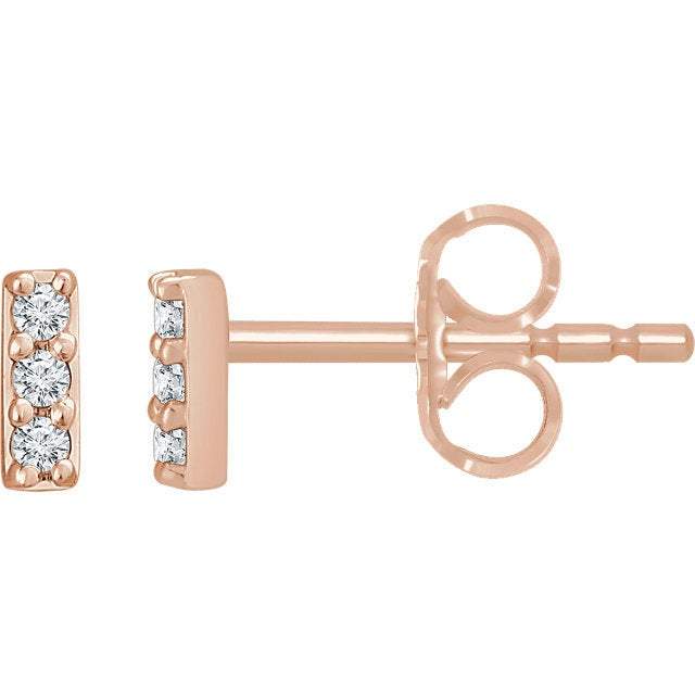 Mini 14K Rose Gold Diamond Bar Stud Earrings | Avie Fine Jewelry