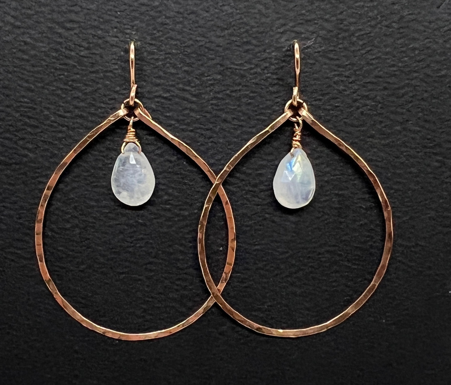 Moonstone and Hammered Rose Gold Hoop Earrings | Avery Blake Jewelry