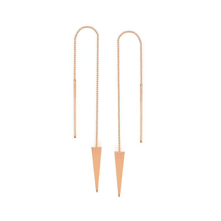 14K Rose Gold Tiny Long Triangle Spike Threader Earring | Avie Fine Jewelry