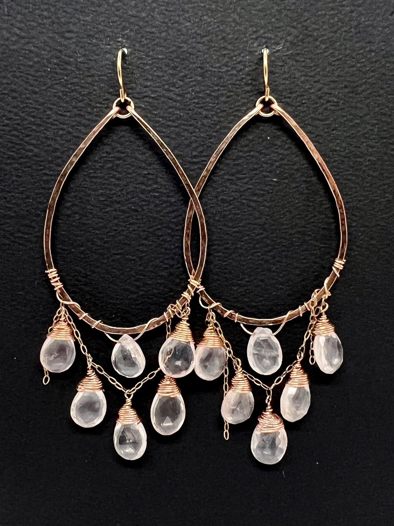 Genuine Rose Quartz Chandelier Hoop Earrings | Avery Blake Jewelry
