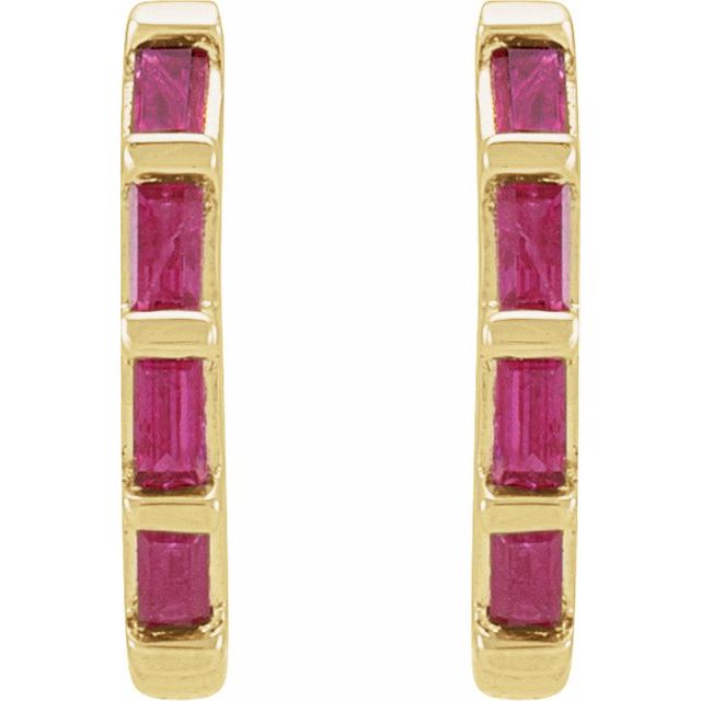 Tiny 14K Gold Baguette Ruby Huggie Hoop Earrings | AVIE Fine Jewelry