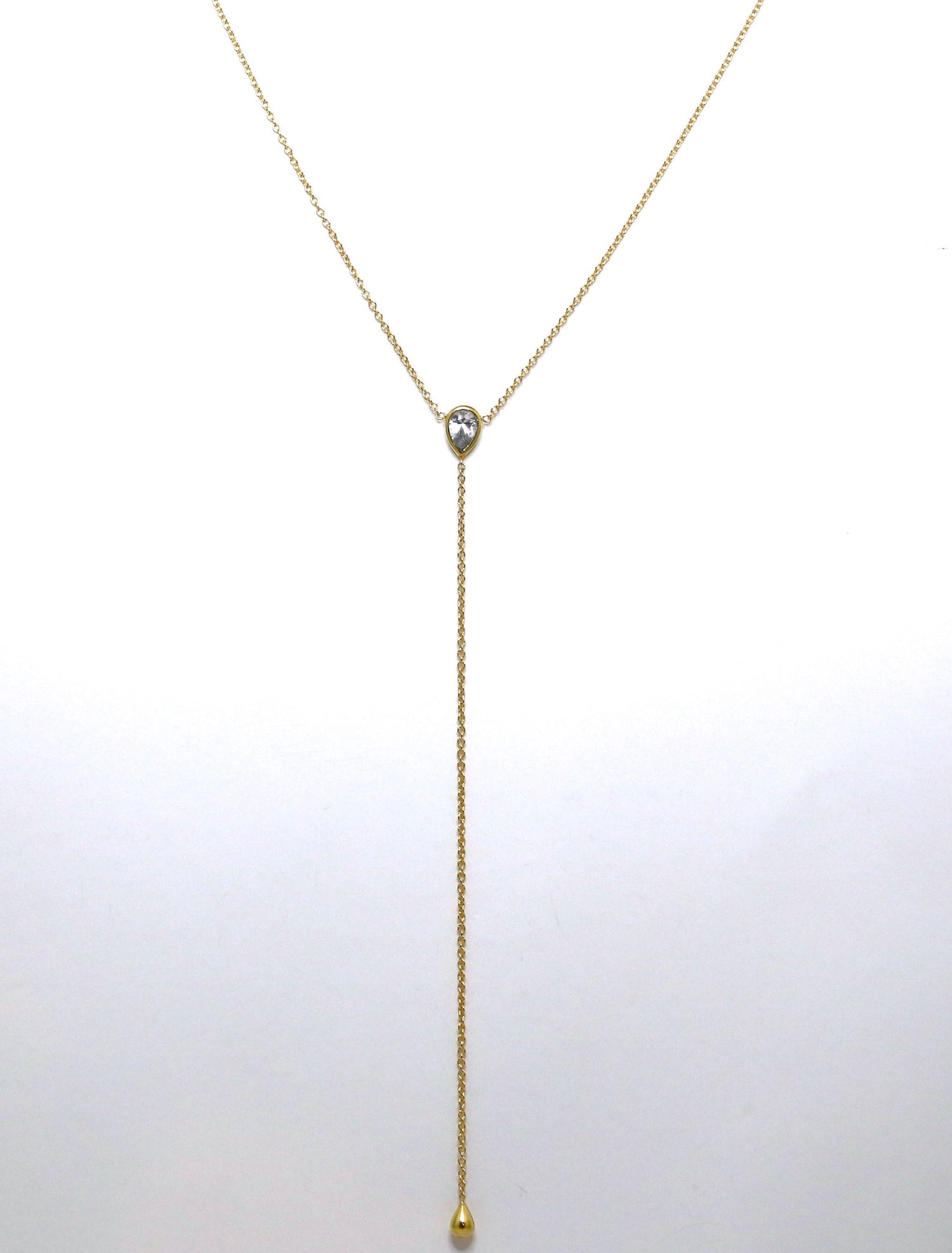 14K Gold White Sapphire Pear Lariat Y Necklace | AVIE Fine Jewelry