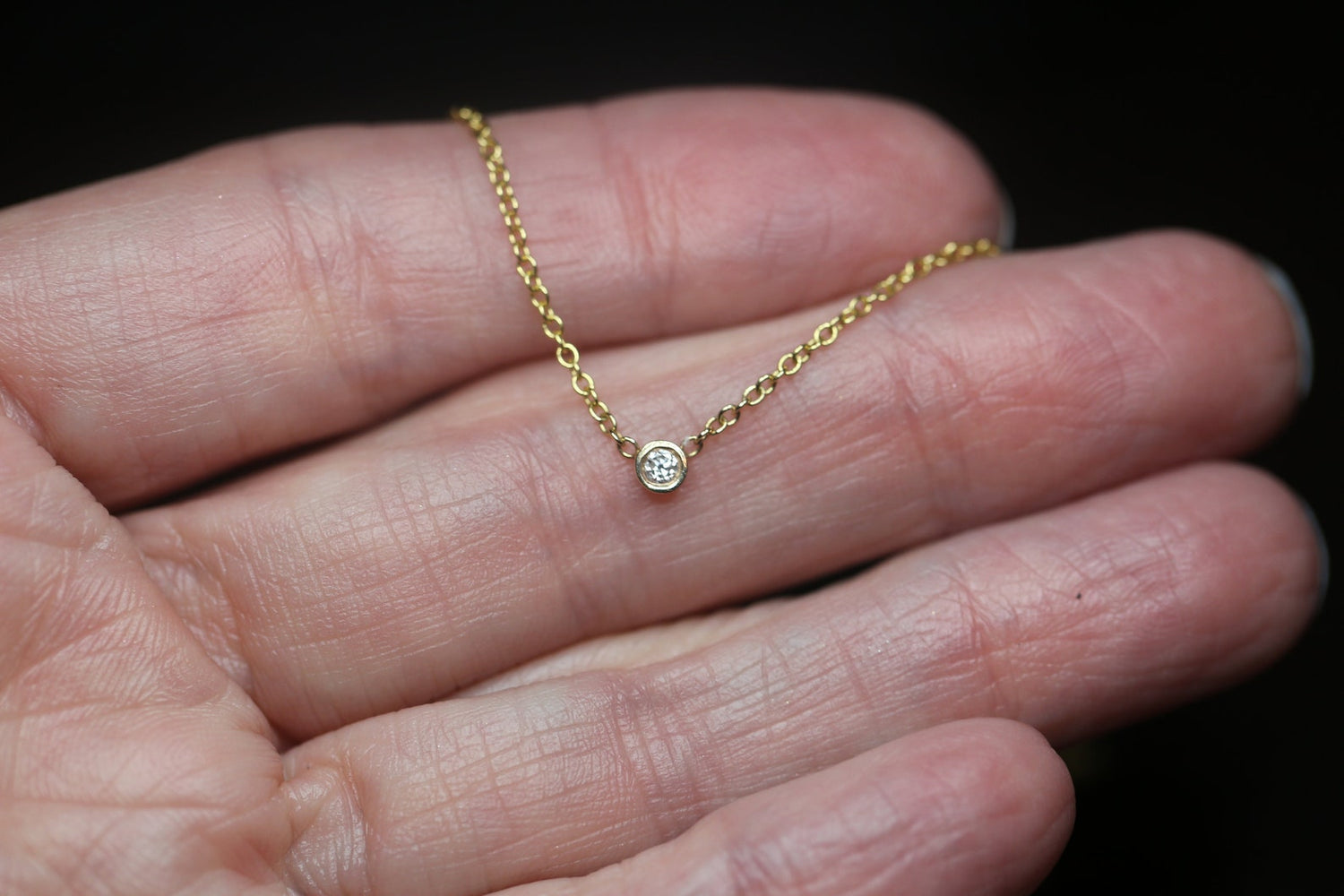 14K Gold Round Floating Diamond Solitaire Necklace | AVIE Fine Jewelry